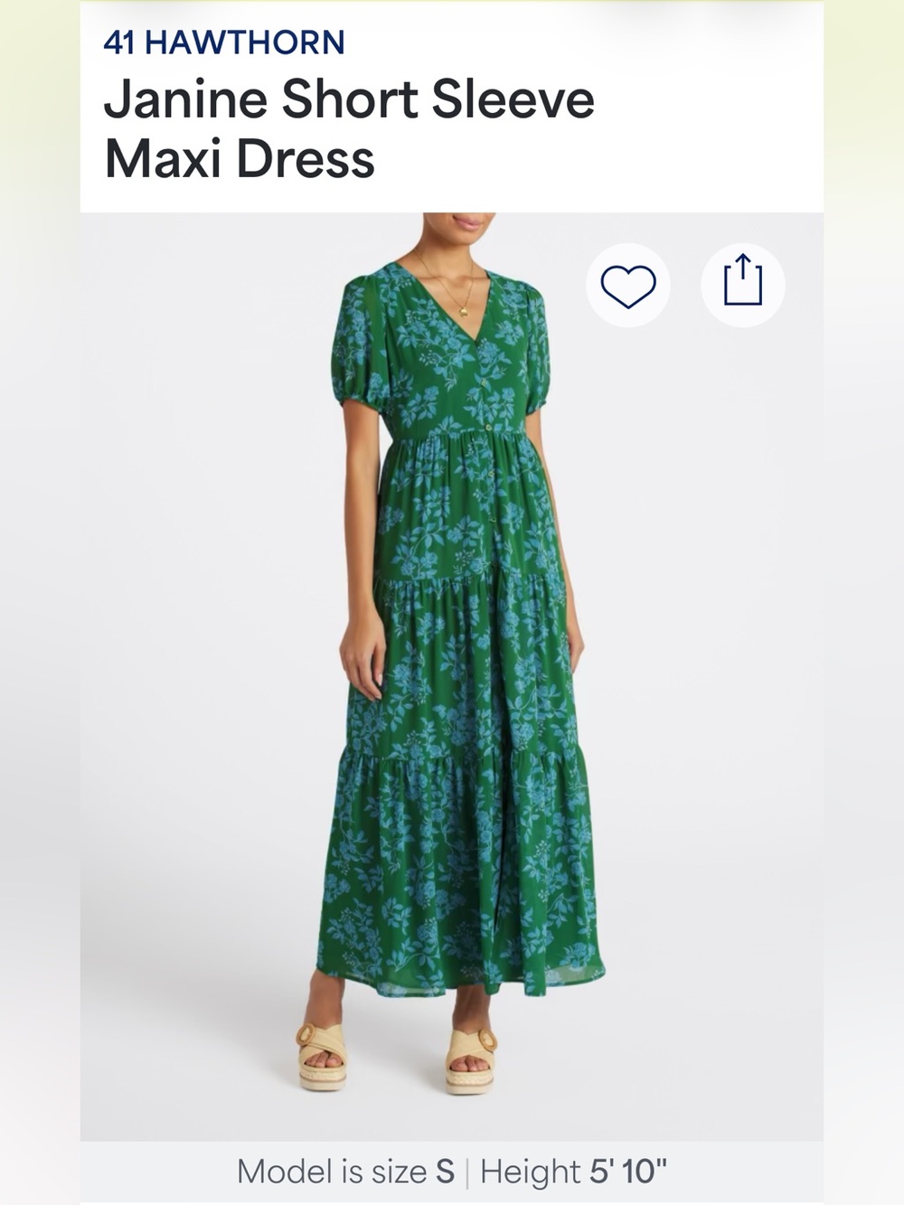 41 Hawthorn Janine Floral Maxi Dress Green Blue Puff Sleeve Pockets Size M Like
